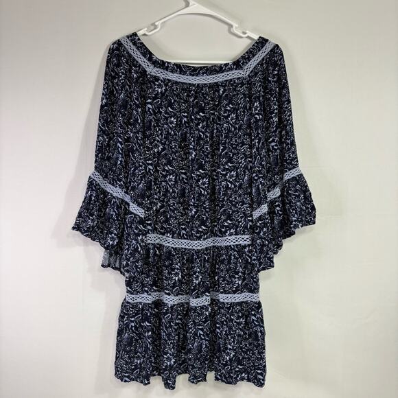 Free People Blue and White Oversized Floral Peasant Tunic Size Large RR0843 - Picture 3 of 9